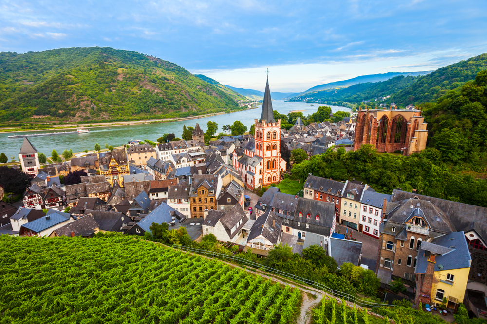 vin allemand : région viticole du Rhin moyen, ville de Bacharach